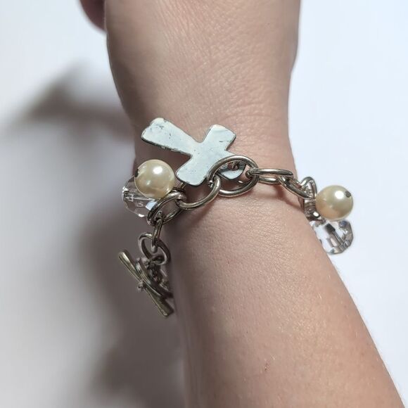 205 Silver Chain Silver Cross Charm and 1974 Penny Inlayed Tennis Bracelet - Picture 6 of 6